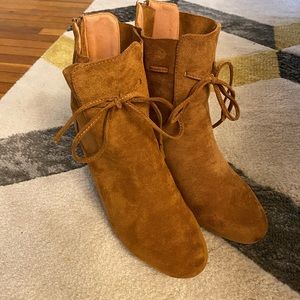 Women’s Lace Up Round Toe Drawstring Block Heel Ankle Boots Size 10